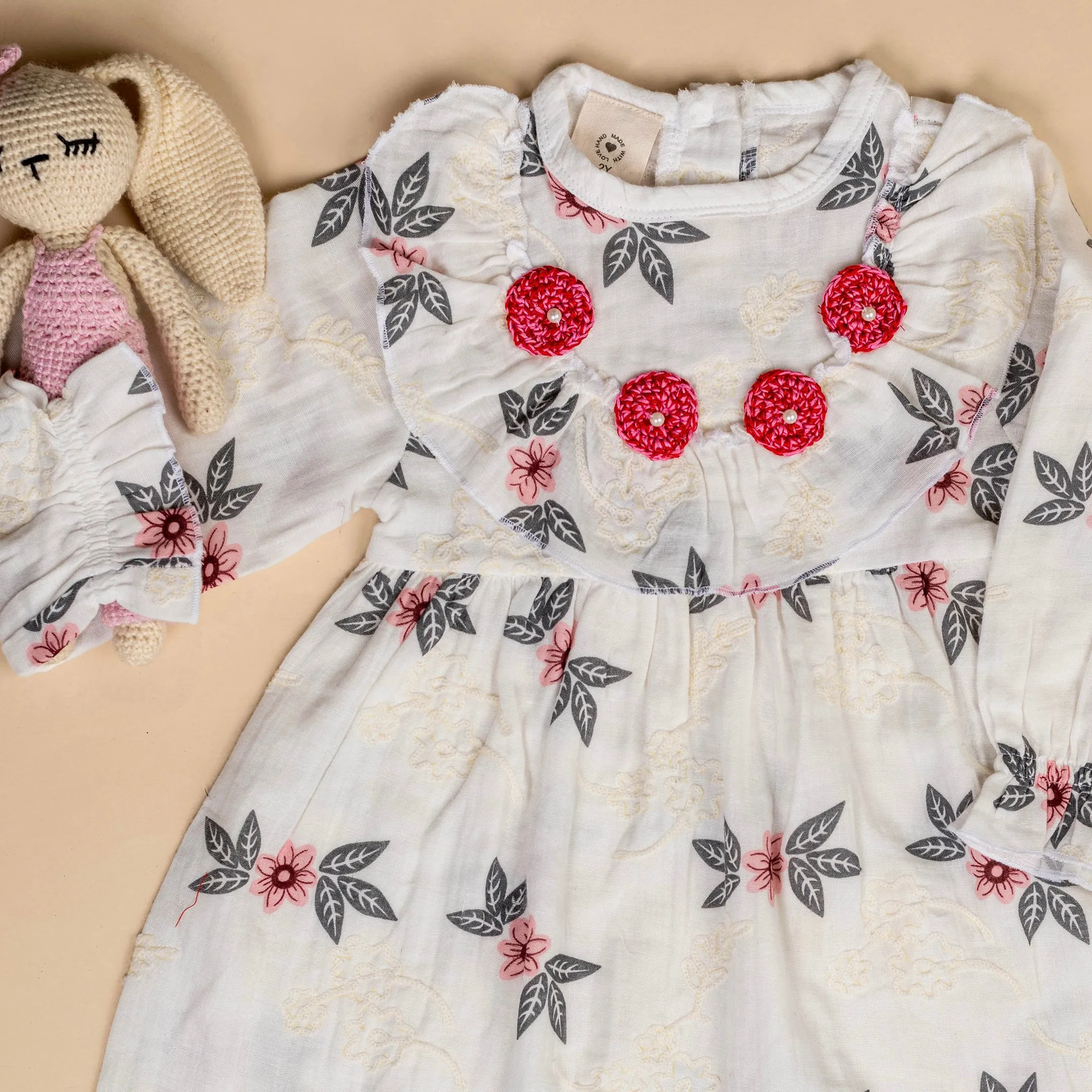 White Floral - Organic Cotton Muslin Dress