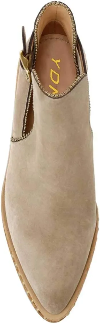 YDN Women Studded Mid Chunky Heeled Ankle Booties Pumps Closed Almond Toe Buckle Strap Short Combat Boot Size 4-15 US
