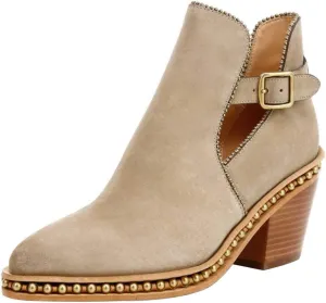 YDN Women Studded Mid Chunky Heeled Ankle Booties Pumps Closed Almond Toe Buckle Strap Short Combat Boot Size 4-15 US